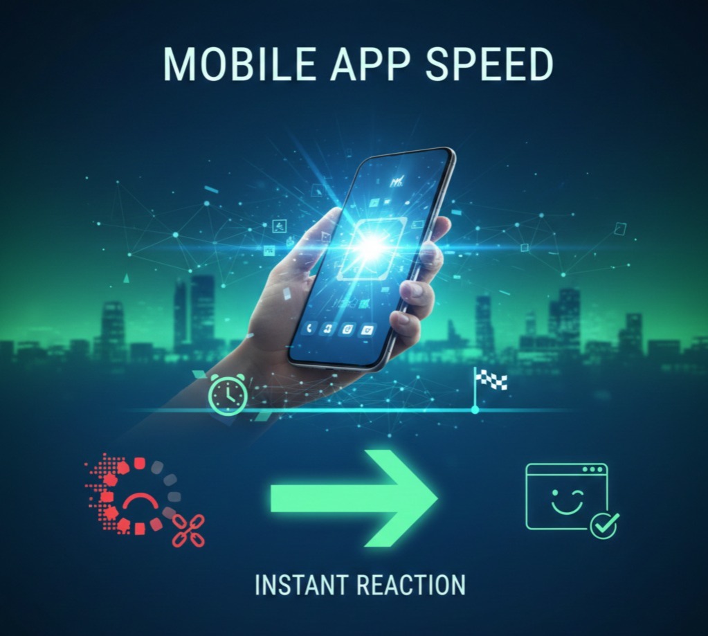 Mobile app speed showing fast loading screens and smooth navigation, highlighting quick response time and user satisfaction by Scrupulous Technology