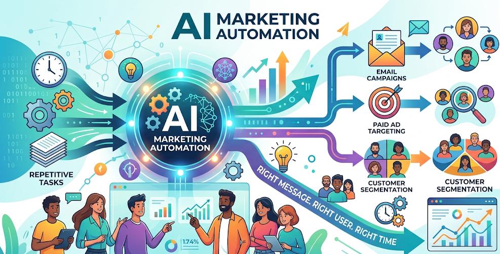 AI Marketing Automation helping businesses manage campaigns smarter using AI tools to analyze customer behavior and automate marketing tasks – Scrupulous Technology