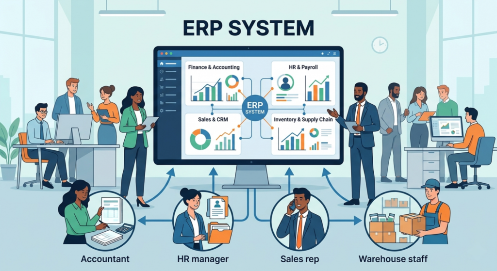 Scrupulous Technology ERP software helps manage accounts, HR, sales, and inventory in one system to track activities, reduce effort, and improve accuracy.