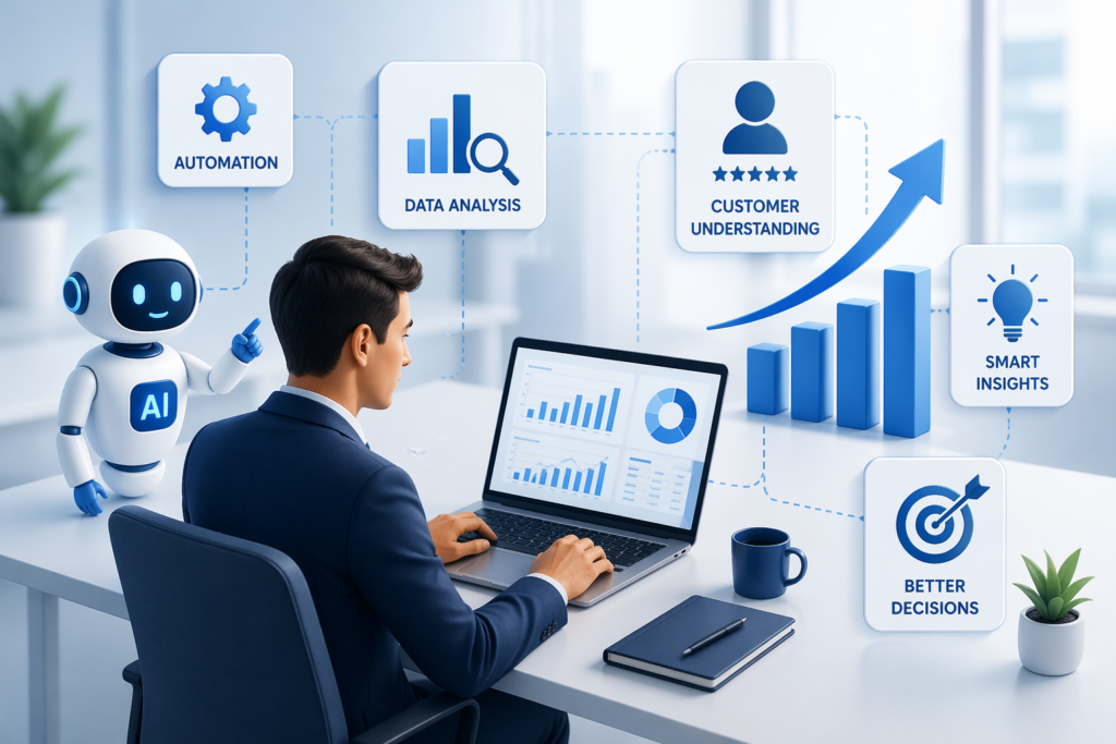 AI in business helps automate tasks, analyze data, and improve decisions. Scrupulous Technology delivers smart solutions to boost efficiency and growth.