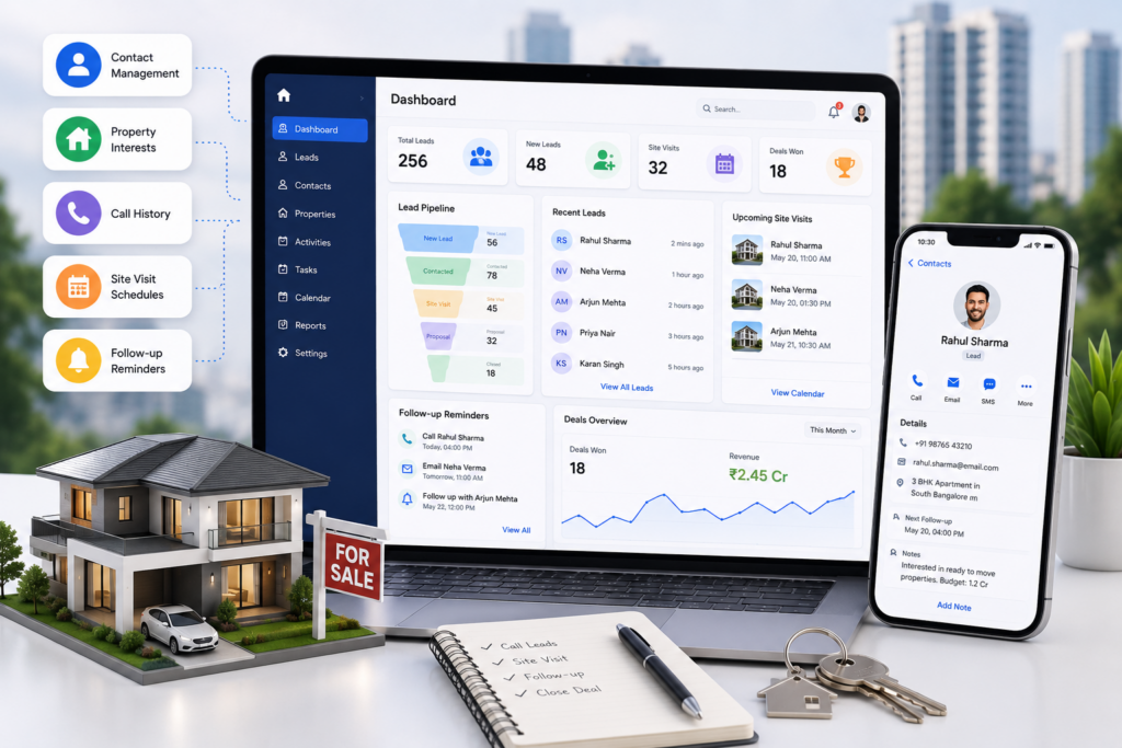 Scrupulous Technology provides advanced CRM software for real estate businesses to manage leads, customer relationships, property inquiries, follow-ups, and sales activities from one easy platform.