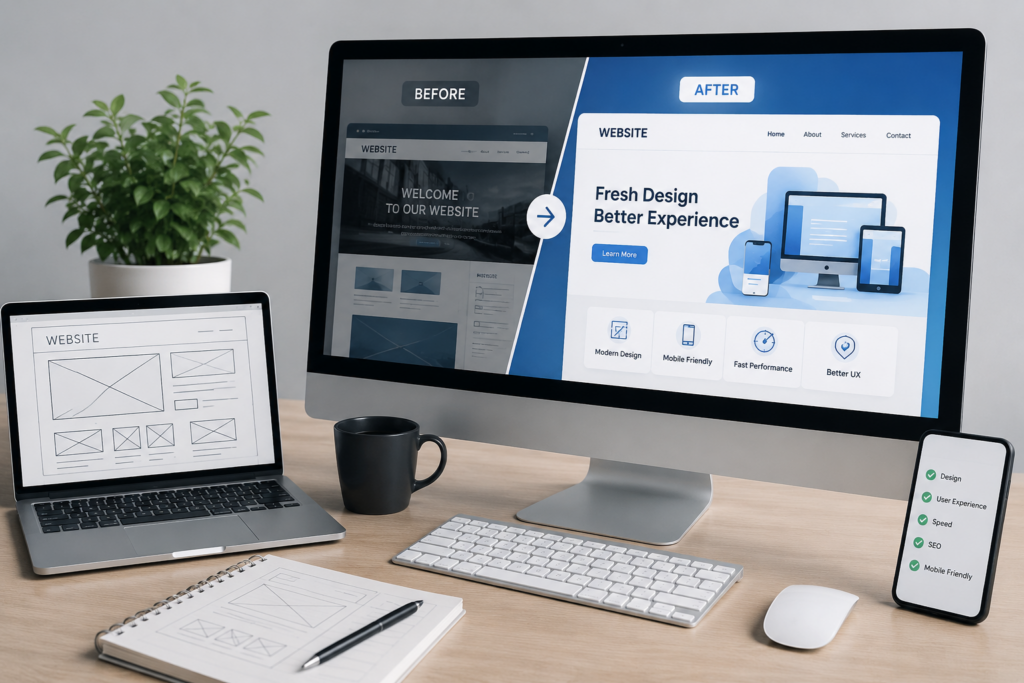 Scrupulous Technology website redesign service showing an updated, responsive, fast-loading website with modern design, improved structure, new functionality, easy navigation, mobile-friendly layout, and better user experience for business growth.