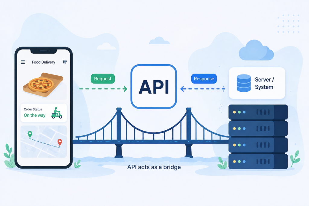Scrupulous Technology explains how APIs connect mobile apps with servers, allowing applications to exchange data, send requests, receive information, and work together smoothly through a simple communication bridge.