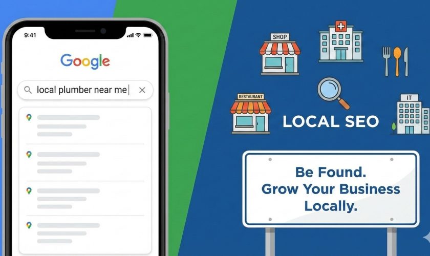 Smartphone displaying local map search results optimized by Scrupulous Technology Local SEO.