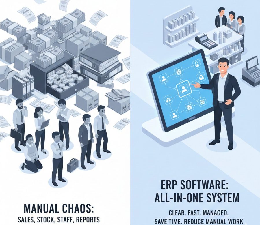 Centralized ERP software dashboard managing sales and stock by Scrupulous Technology.
