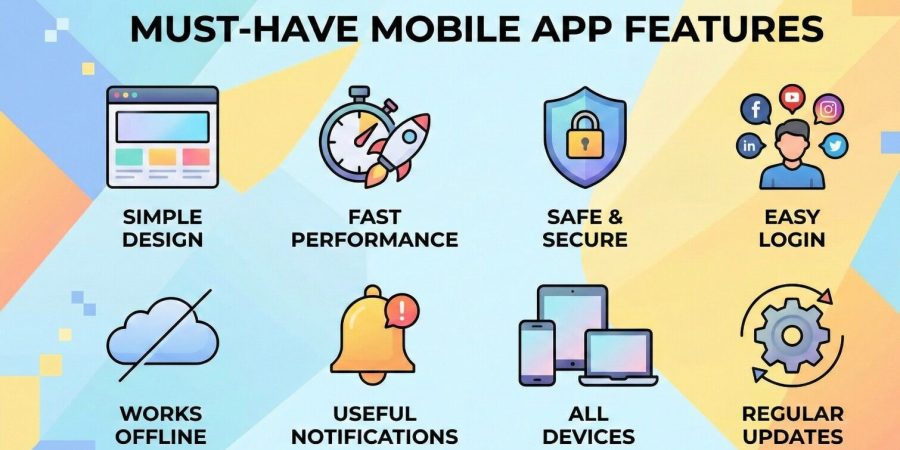 Smartphone displaying key mobile app features like speed and security by Scrupulous Technology.